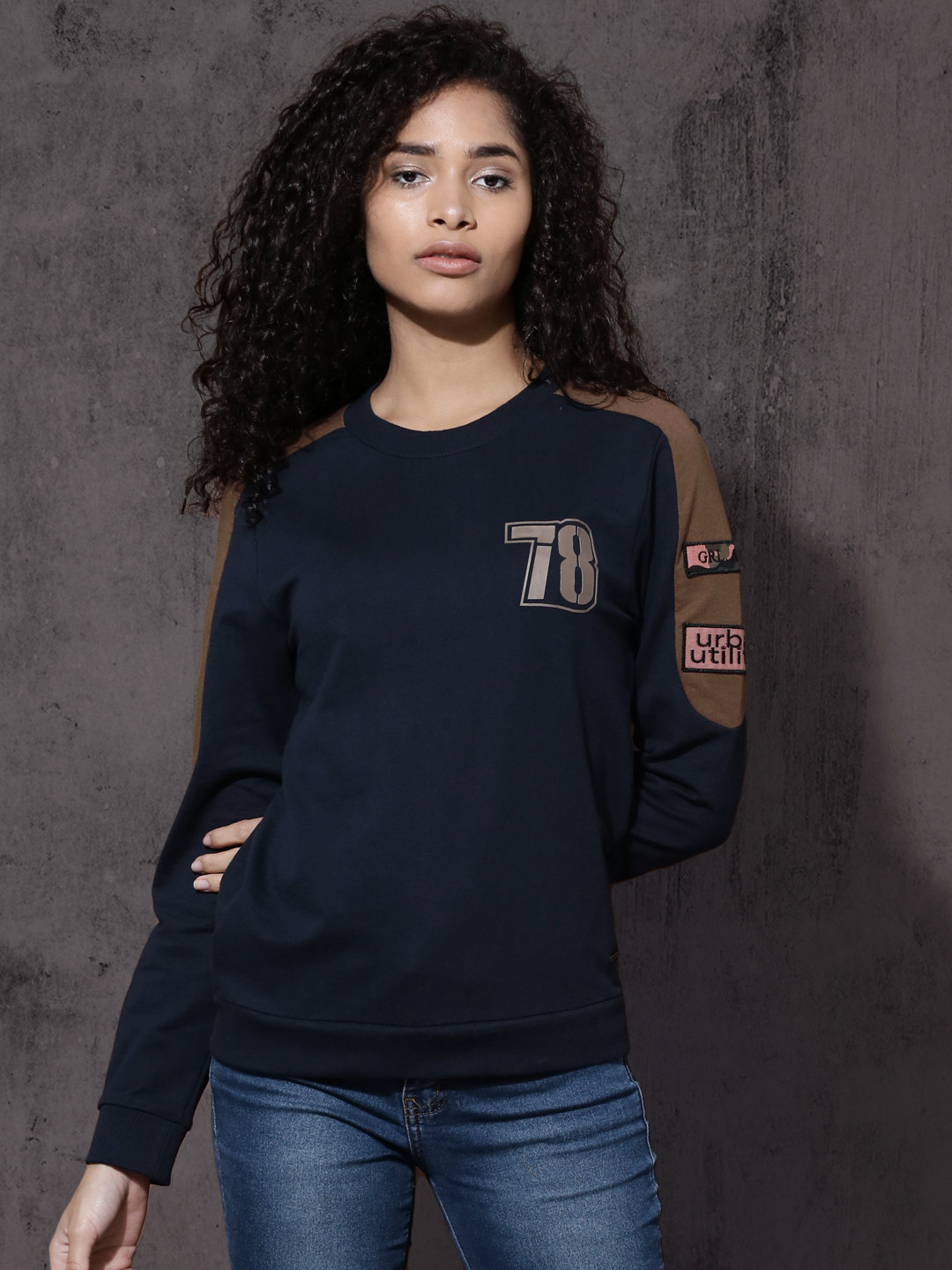 Roadster Women Navy Blue Solid Sweatshirt