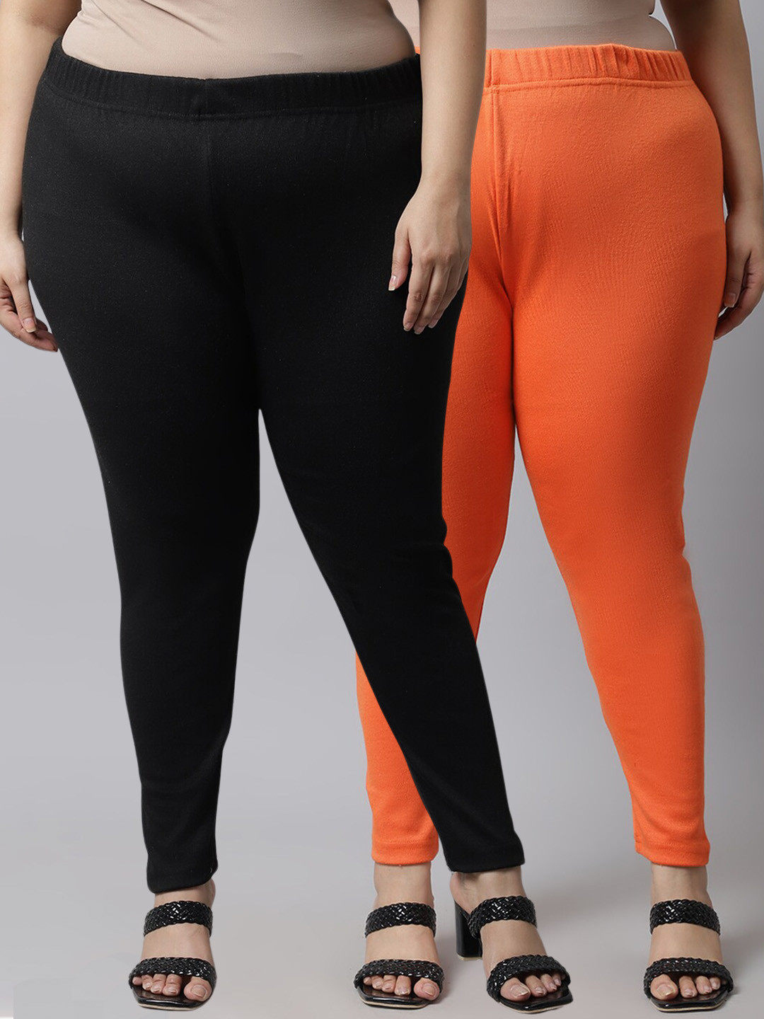 TAG 7 Women Pack Of 2 Plus Size Solid Ankle-Length Leggings