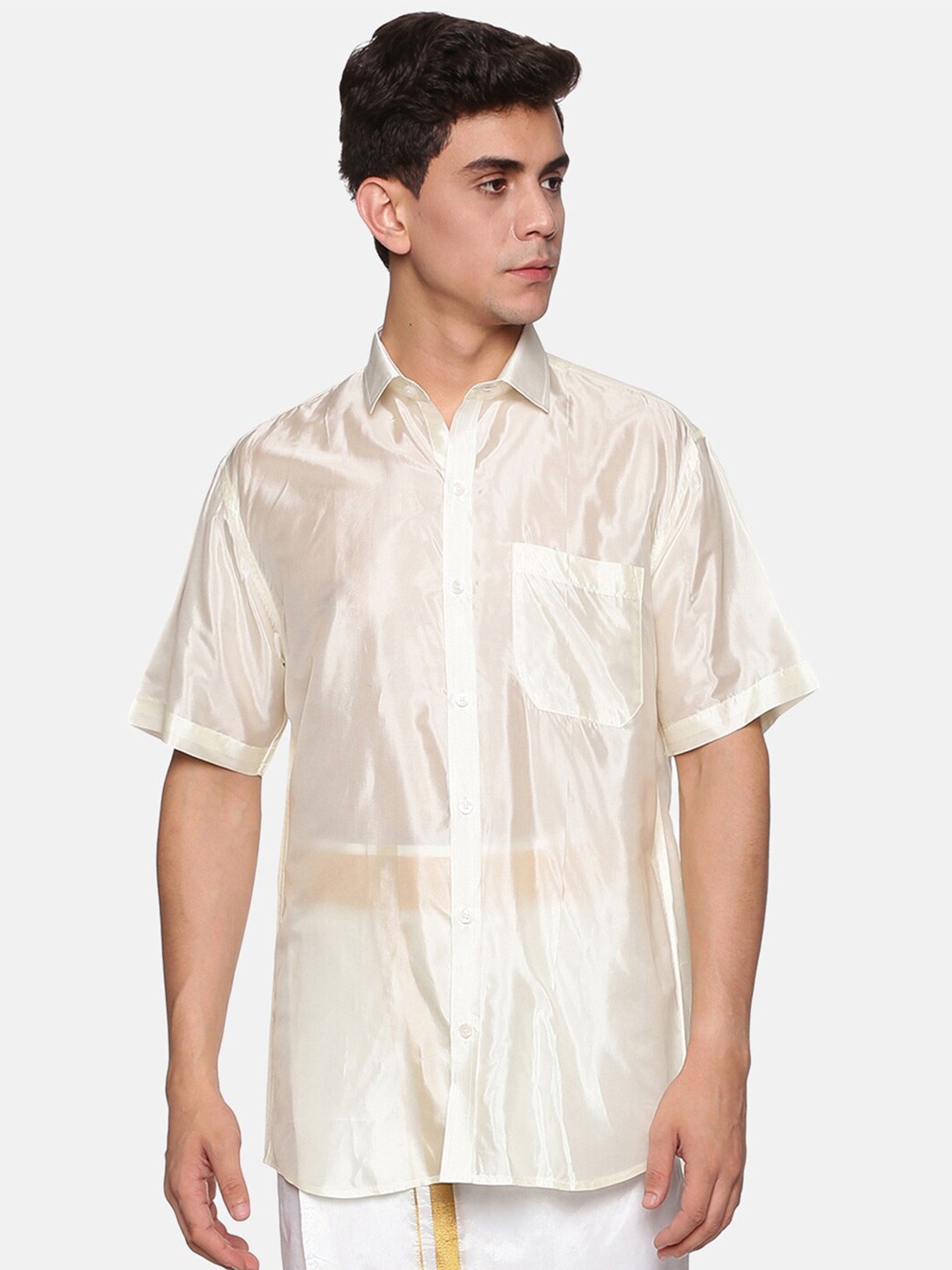 Sethukrishna Men Cream-Coloured Standard Casual Shirt