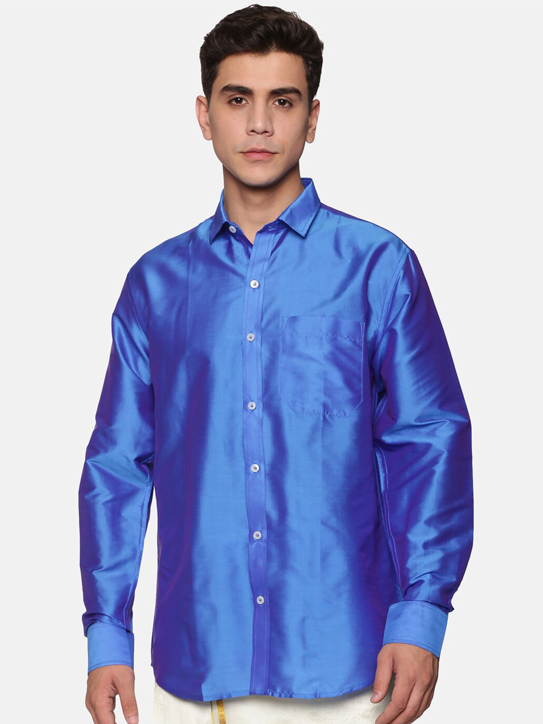 Sethukrishna Men Blue Casual Silk Shirt