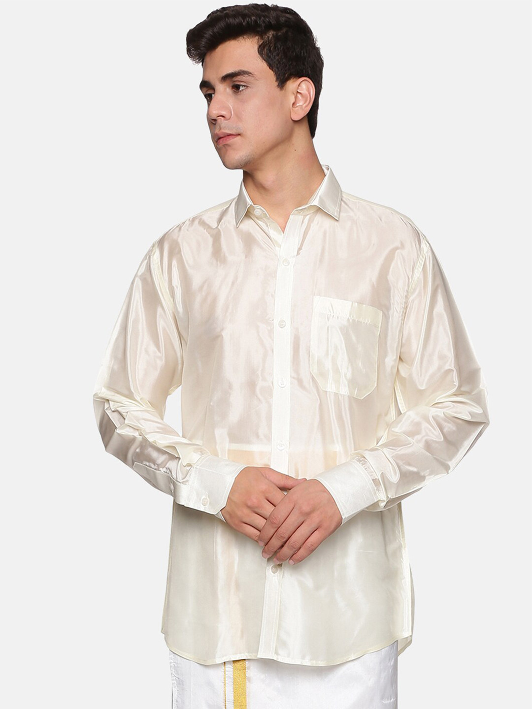 Sethukrishna Men Cream-Coloured Standard Casual Shirt