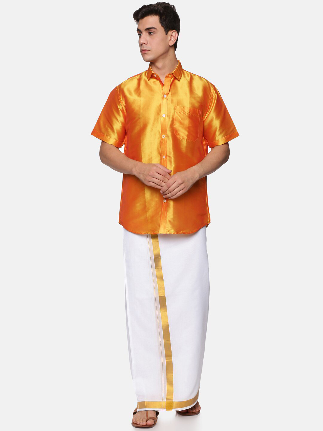 Sethukrishna Men Yellow & White Shirt With Dhoti Pants