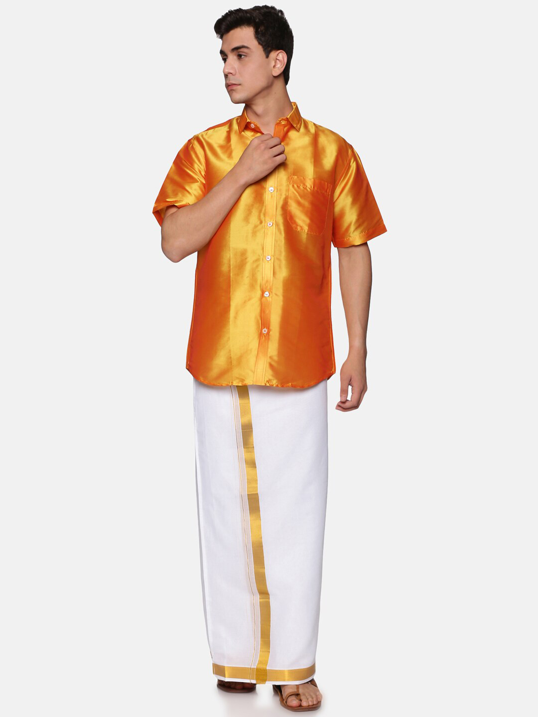 Sethukrishna Men Yellow & White Shirt with Dhoti Pants