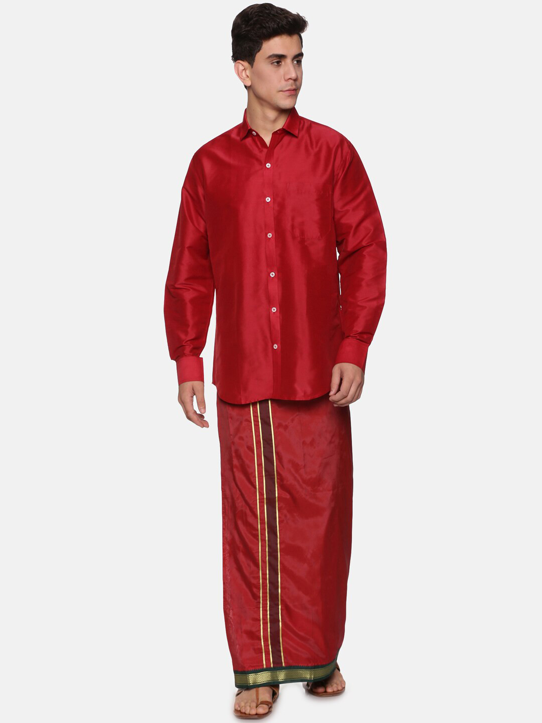 Sethukrishna Men Maroon Shirt with with Zari Dhoti