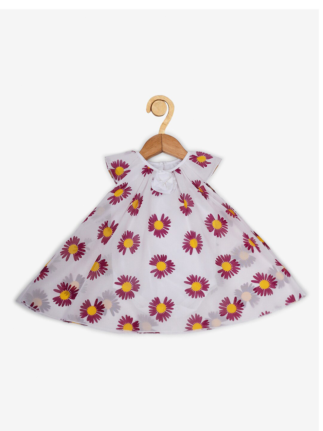 Creative Kids White Printed Floral A-Line Romper Dress