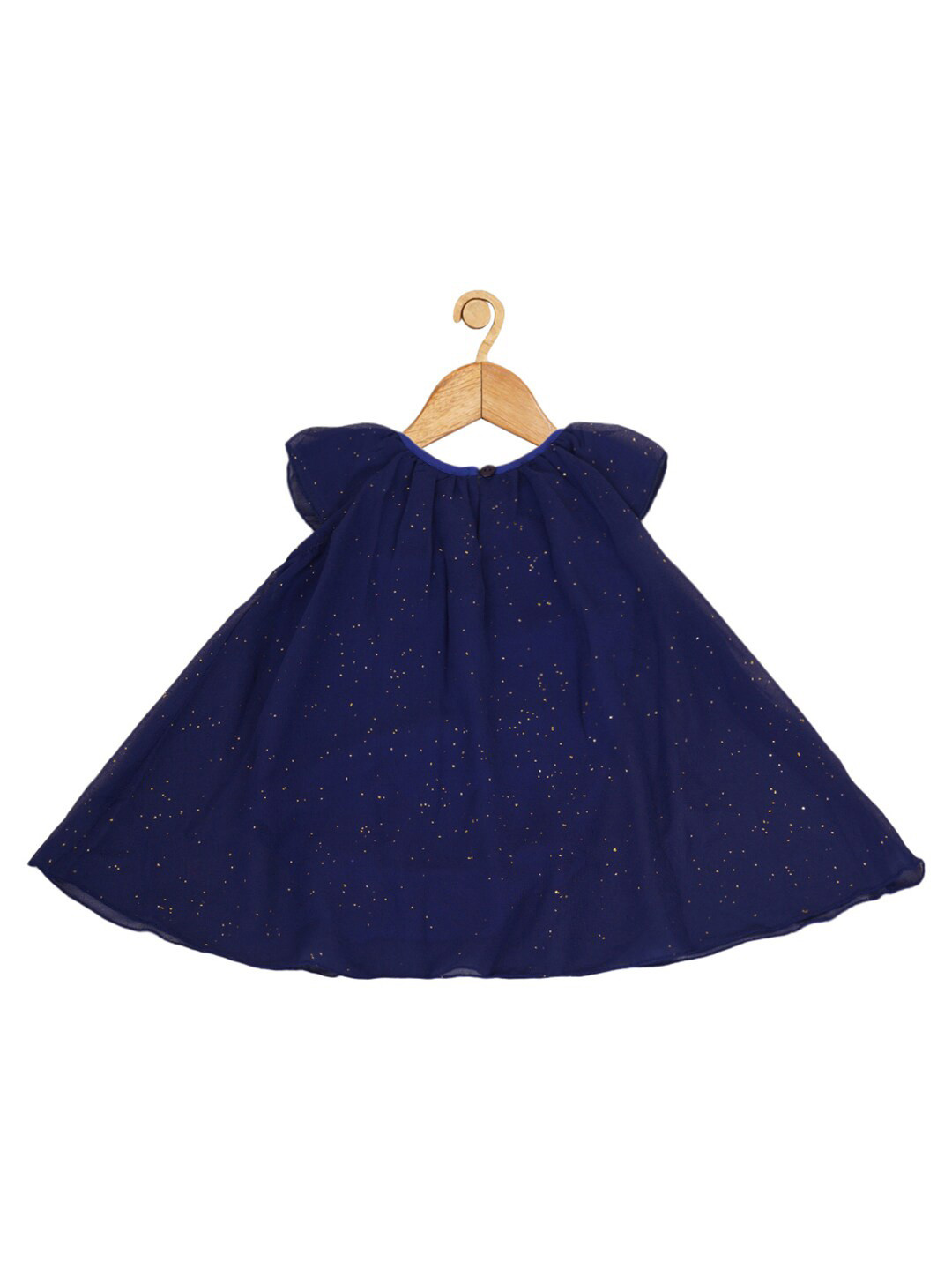 Creative Kids Navy Blue A-Line Flared Embellished Cap Sleeves Romper Dress