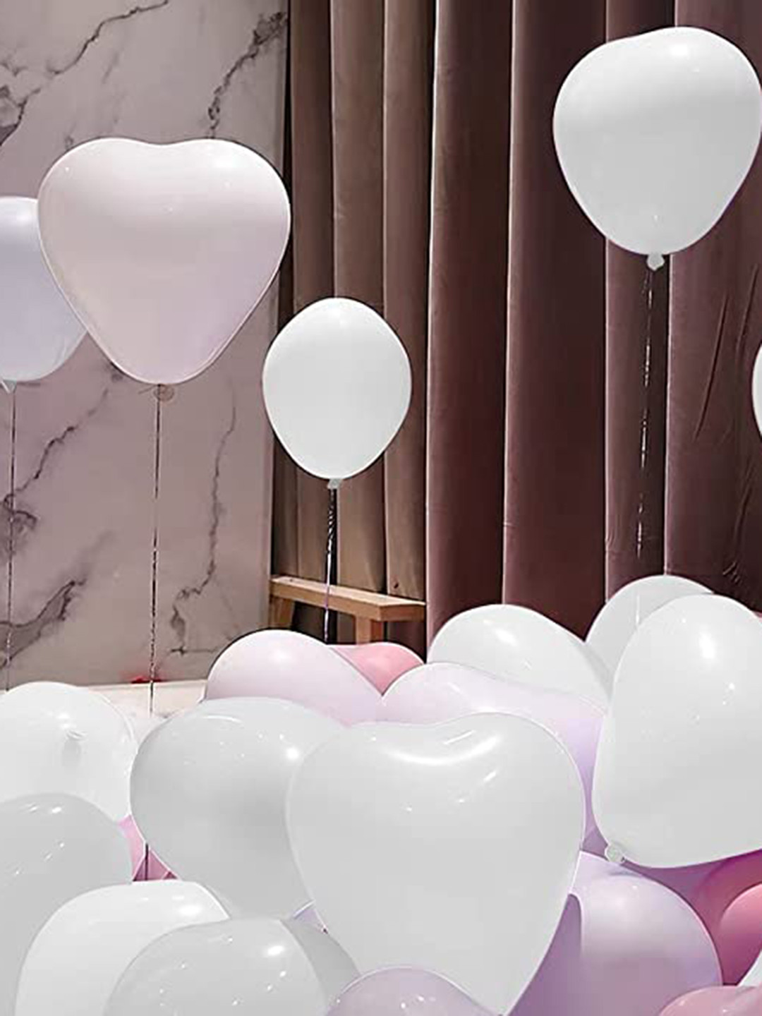 BS AMOR White Solid Heart Shaped 100 Pieces Balloons