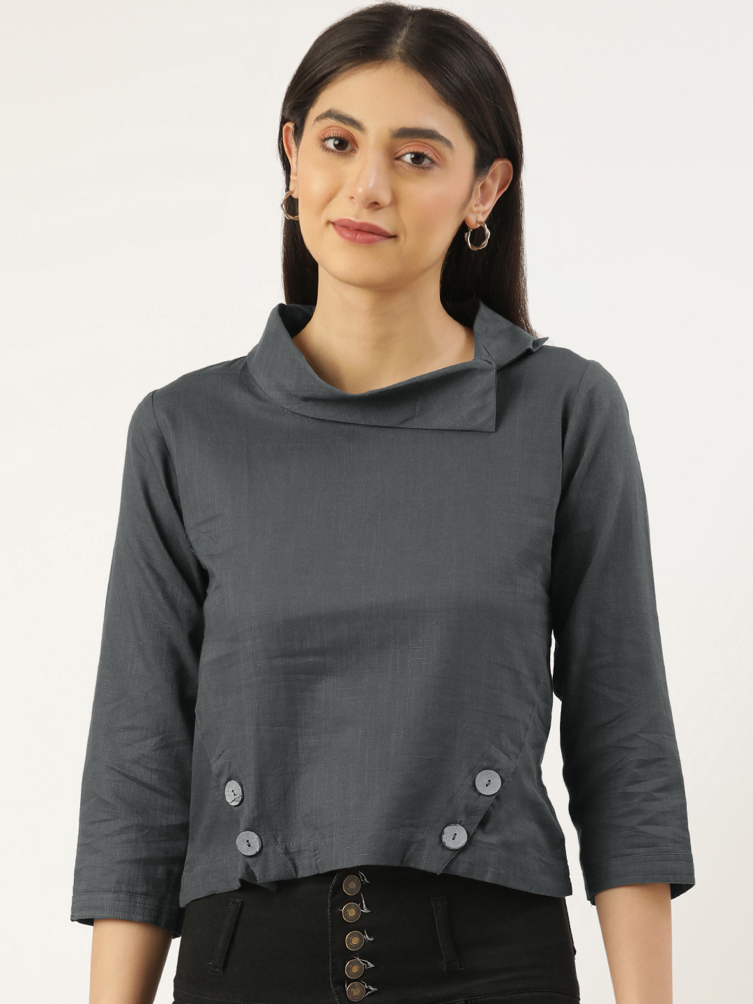 RACHNA Grey Solid Crop Top