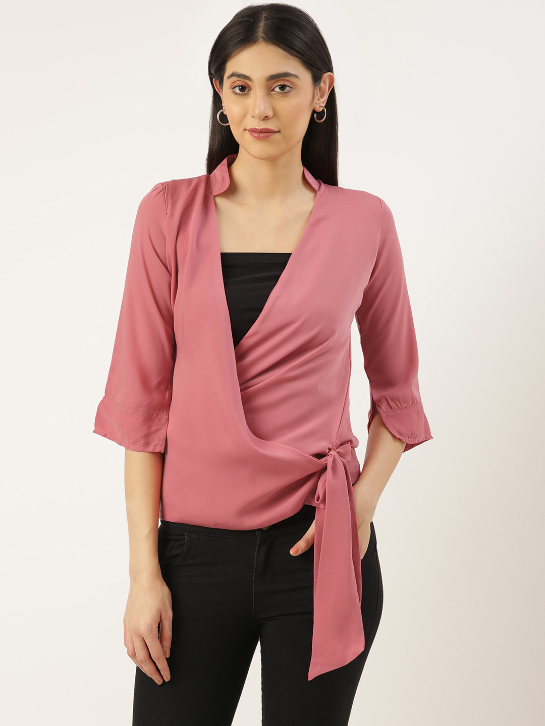 RACHNA Pink Satin Wrap Top