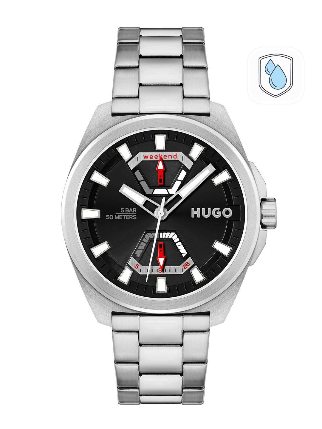 HUGO Men Black Expose Bracelet Style Multi Function Analogue Watch 1530242-Black