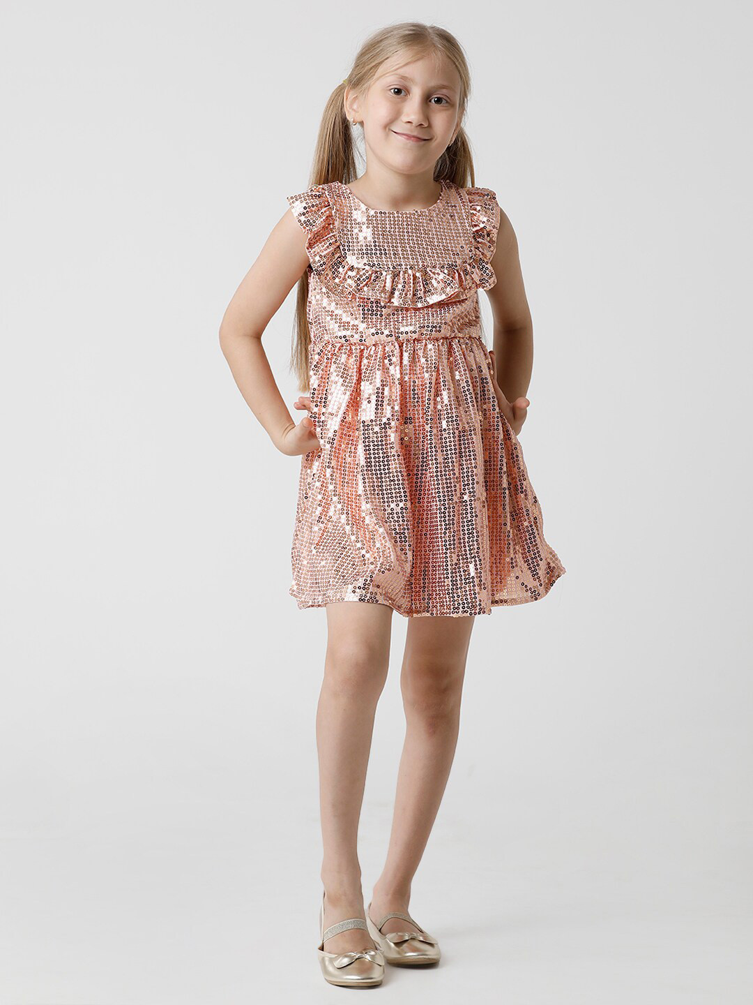 KATE & OSCAR Girls Pink Embellished Georgette A-Line Mini Dress