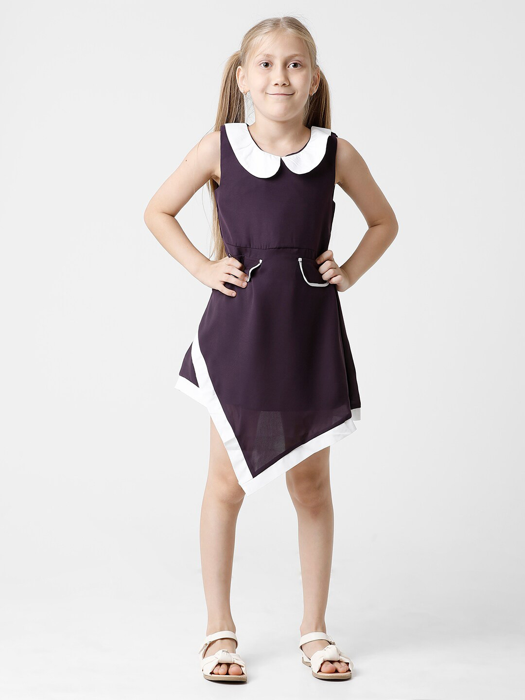 KATE & OSCAR Burgundy Peter Pan Collar Chiffon A-Line Dress