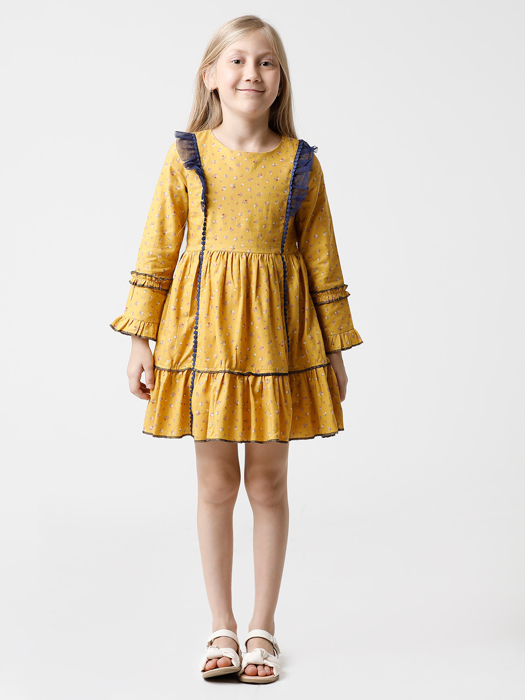 KATE & OSCAR Girls Mustard Yellow Floral Dress