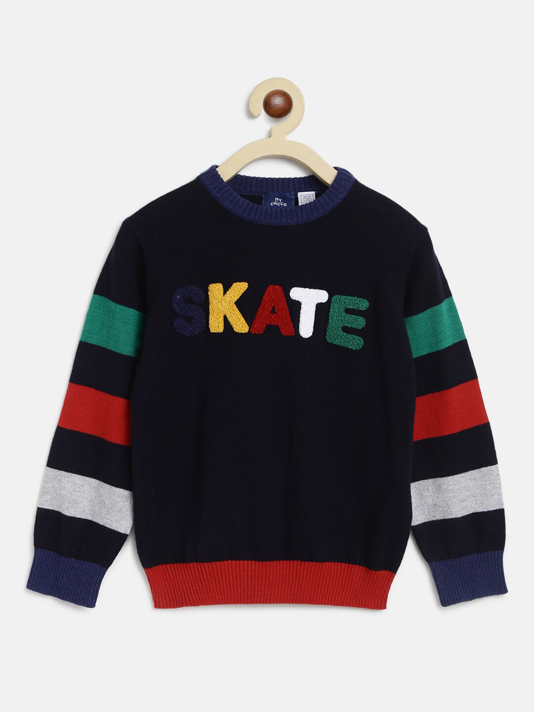 Chicco Boys Navy Blue And Red Typography Print Pullover Cotton Sweater