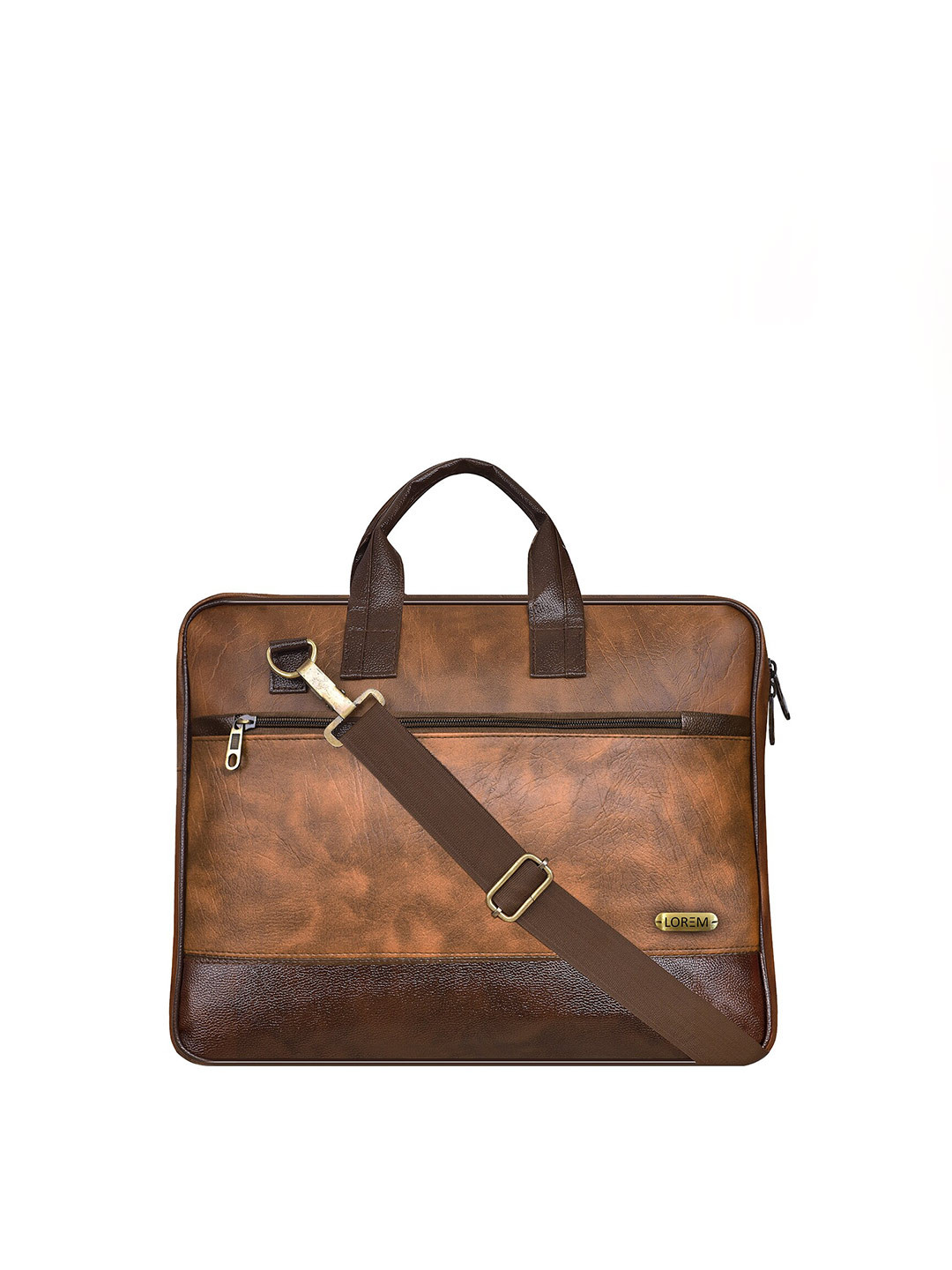LOREM Unisex Tan & Brown Textured Faux Leather 10L Laptop Bag