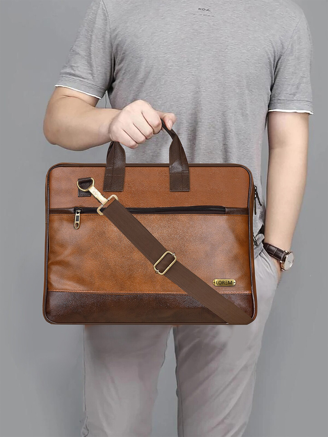 LOREM Unisex Tan Textured Water Resistant Laptop Bag