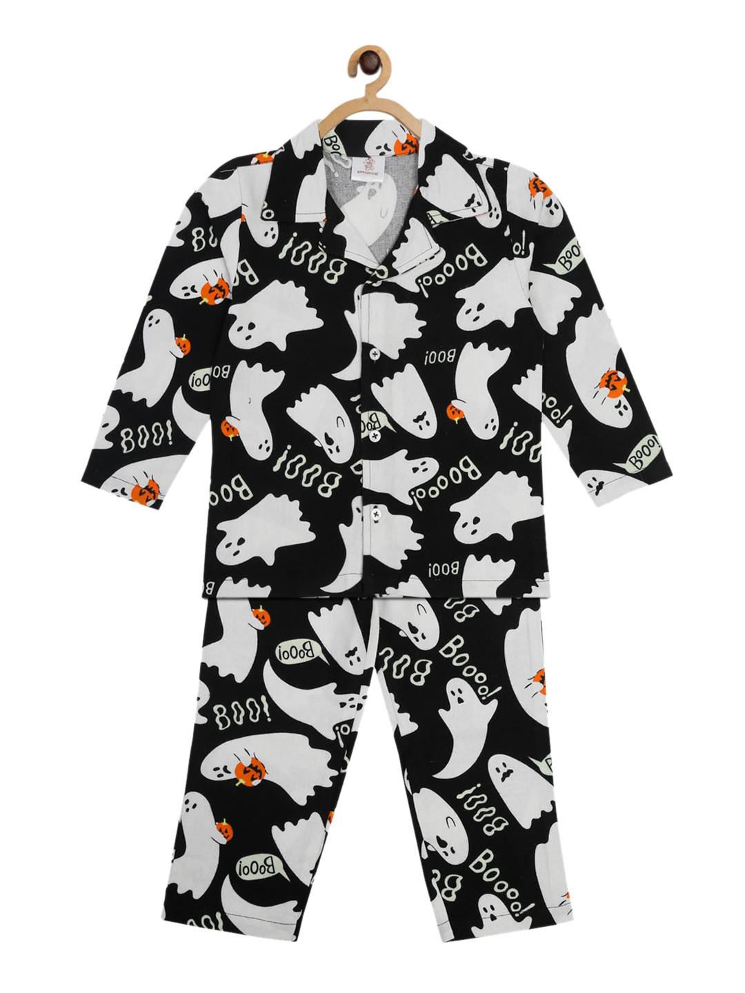 Hippodrome Unisex Kids Black & White Halloween Flannel Night Suit