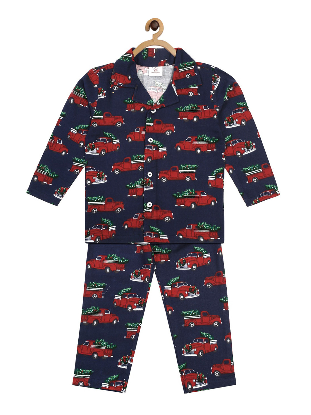 Hippodrome Kids Navy Blue & Red Christmas Vintage Car Printed Night suit