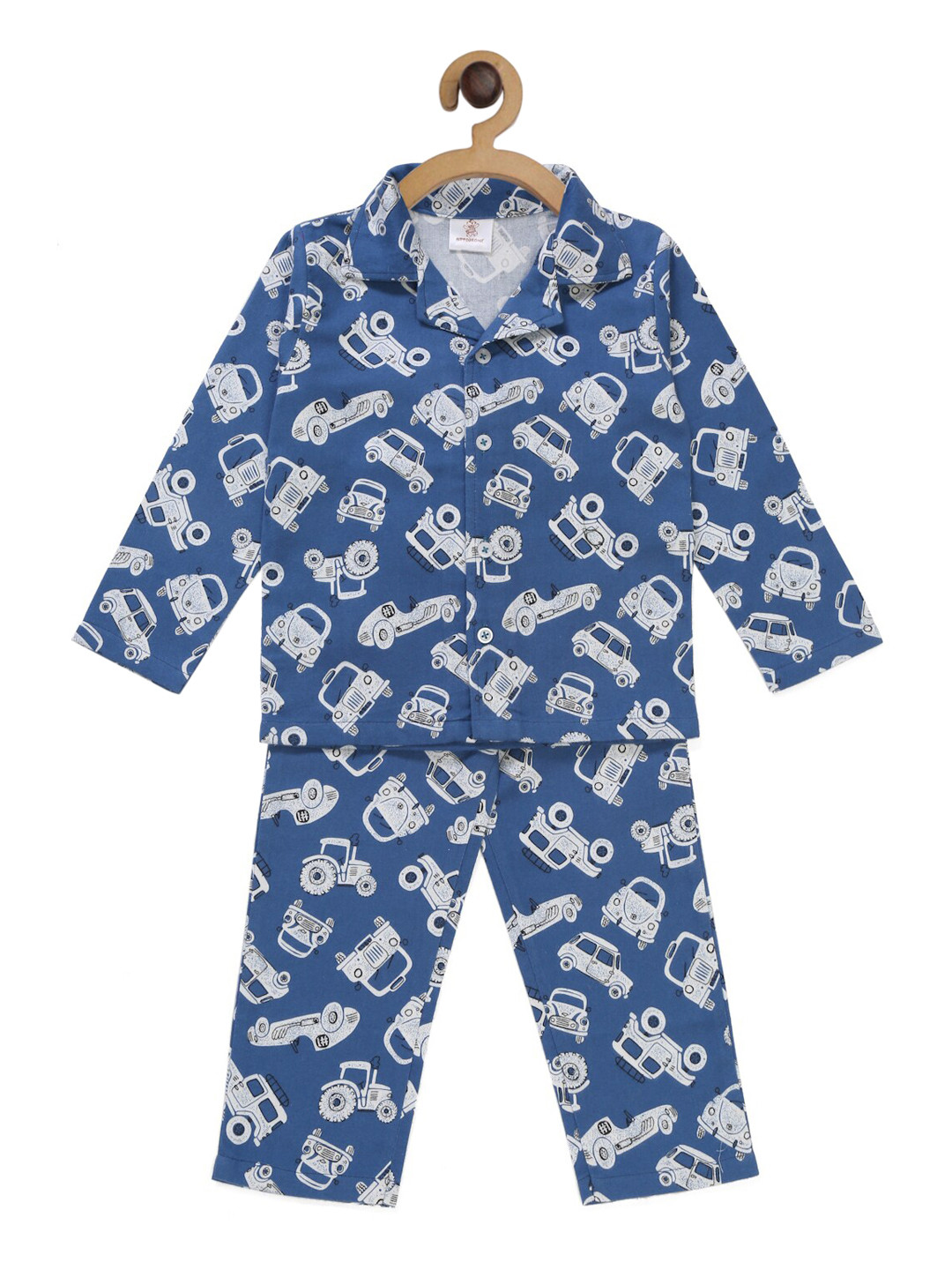 Hippodrome Kids Blue & White Vintage Car Flannel Night Suit