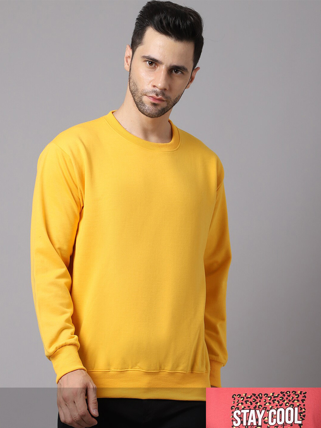 MACK JONNEY Men Pack of 2 Coral and Yellow Printed Fleece Sweatshirt