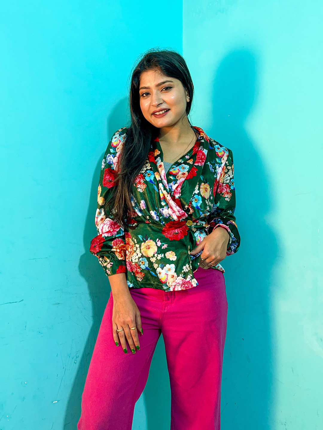 SASSAFRAS  Stylish Green Floral Wrap It Up Top