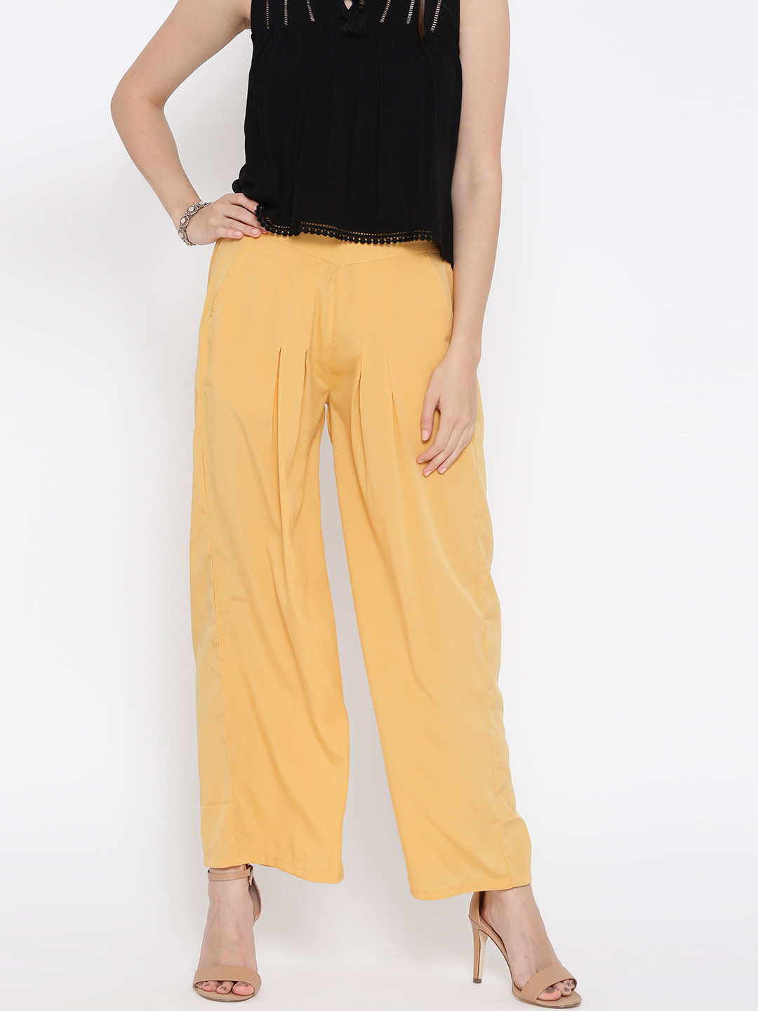 AURELIA Women Yellow Wide Leg Solid Palazzos