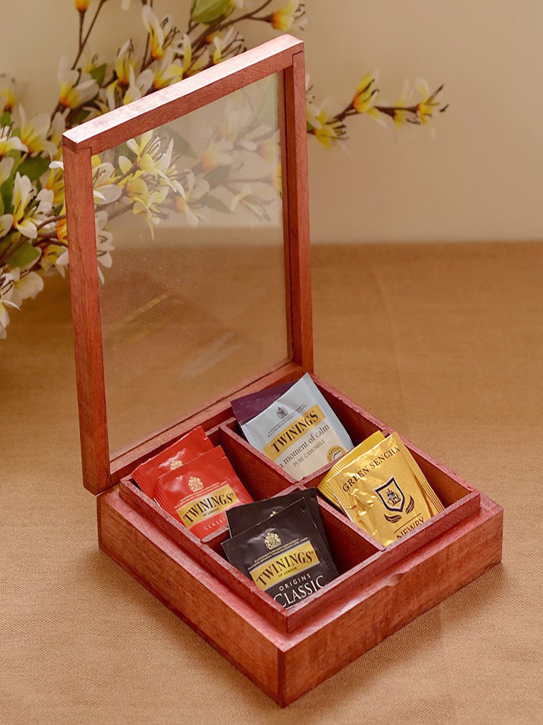 Unravel India Red Handcrafted Wooden Utility/Tea Box