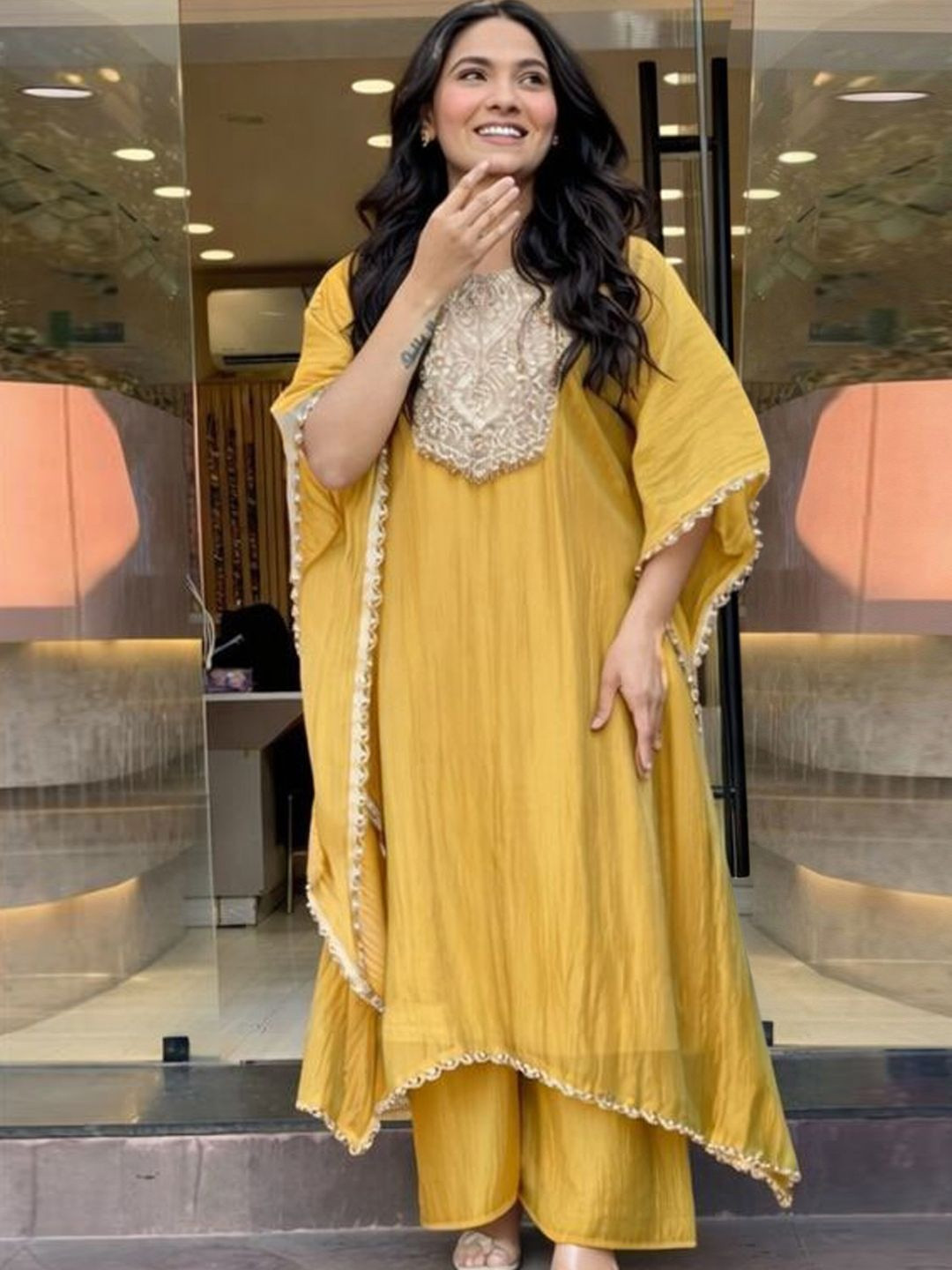 GoSriKi Women Embroidered Regular Kurta with Palazzos