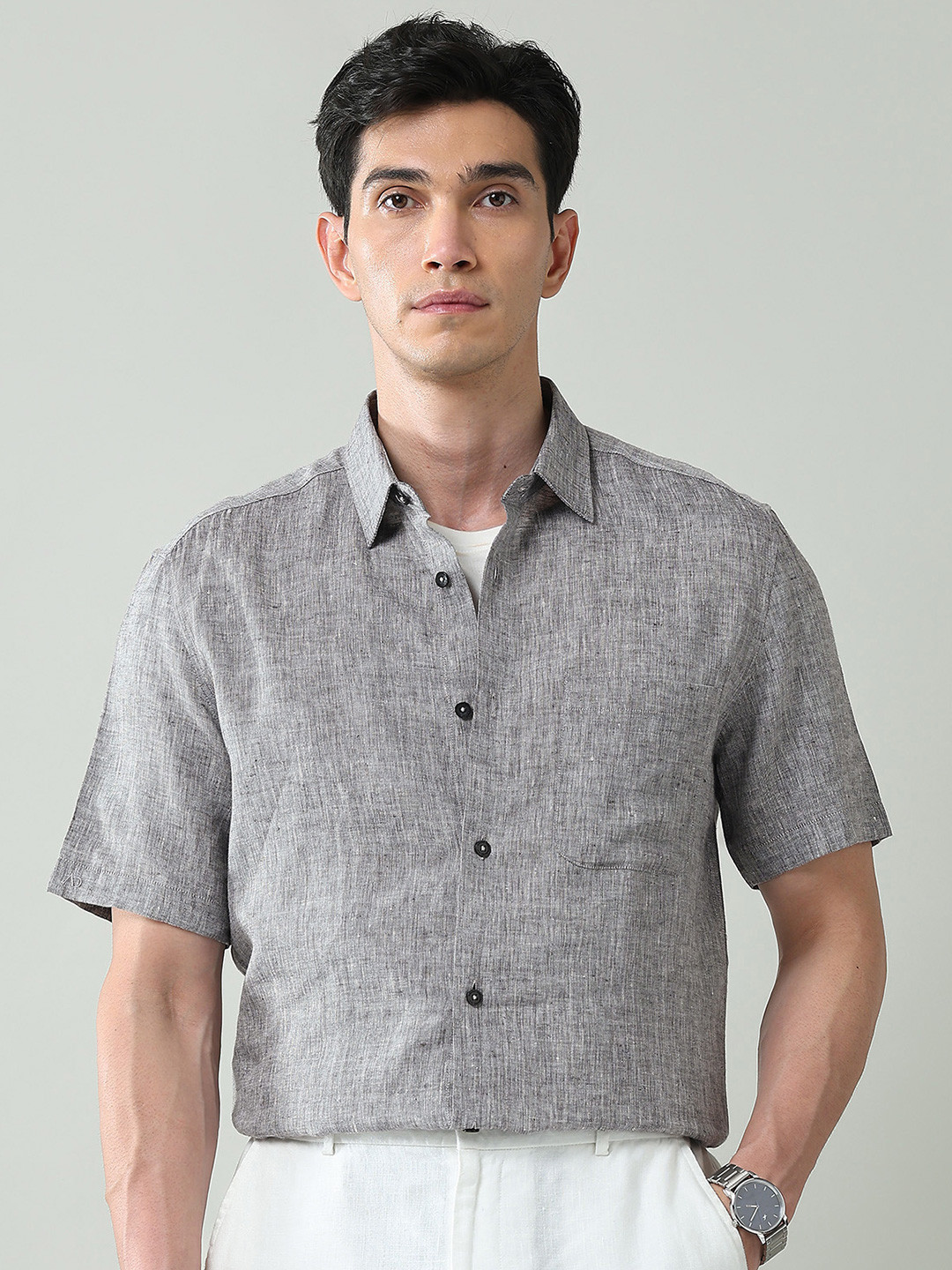 AD By Arvind Men Linen Striped Formal Shirt