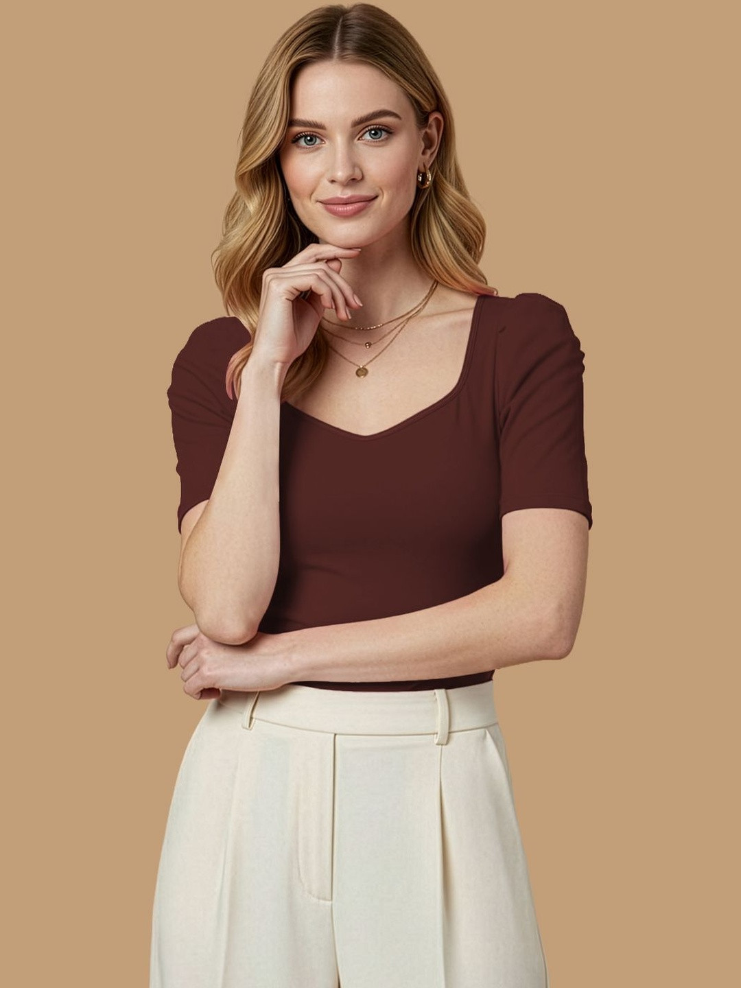 Maheshvi Sweetheart Neck Puff Sleeve Top