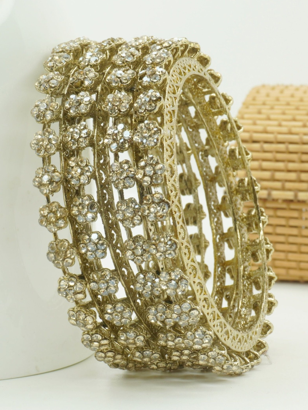 Panini jewels Set of 4 Rhodium-Plated Kundan Bangles
