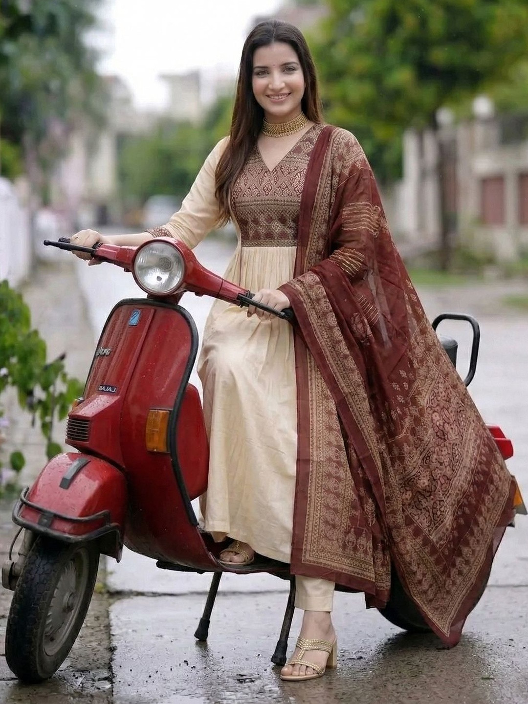 Anouk Women Printed Regular Kurta with Palazzos & With Dupatta