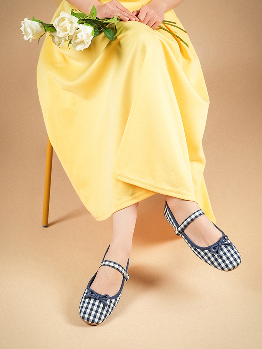 Theater Women Dorothy Gingham Check Dark Blue Mary Jane Flats
