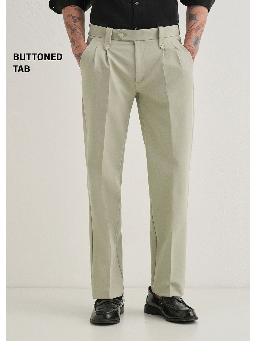 Banana Club Men Green Relaxed Button-Tab Trousers