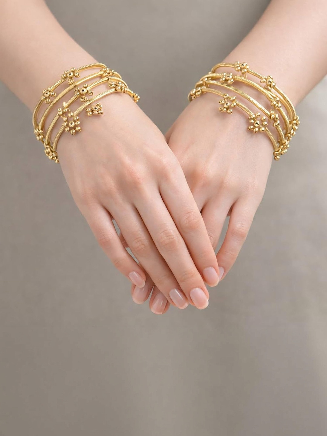 SAMC Set of 8 Gold-Plated Stone Studded & Beaded Bangles