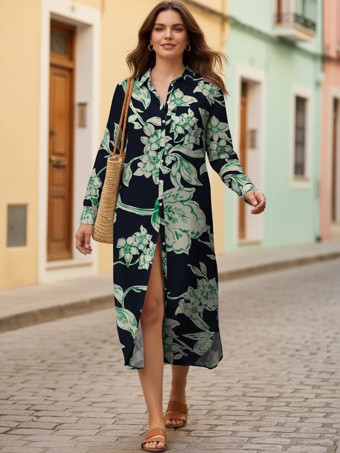 DressBerry Floral Print A-Line Midi Dress