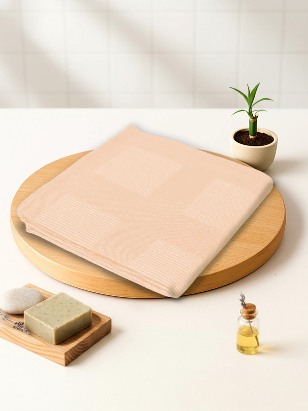 ZAHYA Beige Striped Bamboo 250GSM Super Soft Adult Thin Bath Towel-33x66In