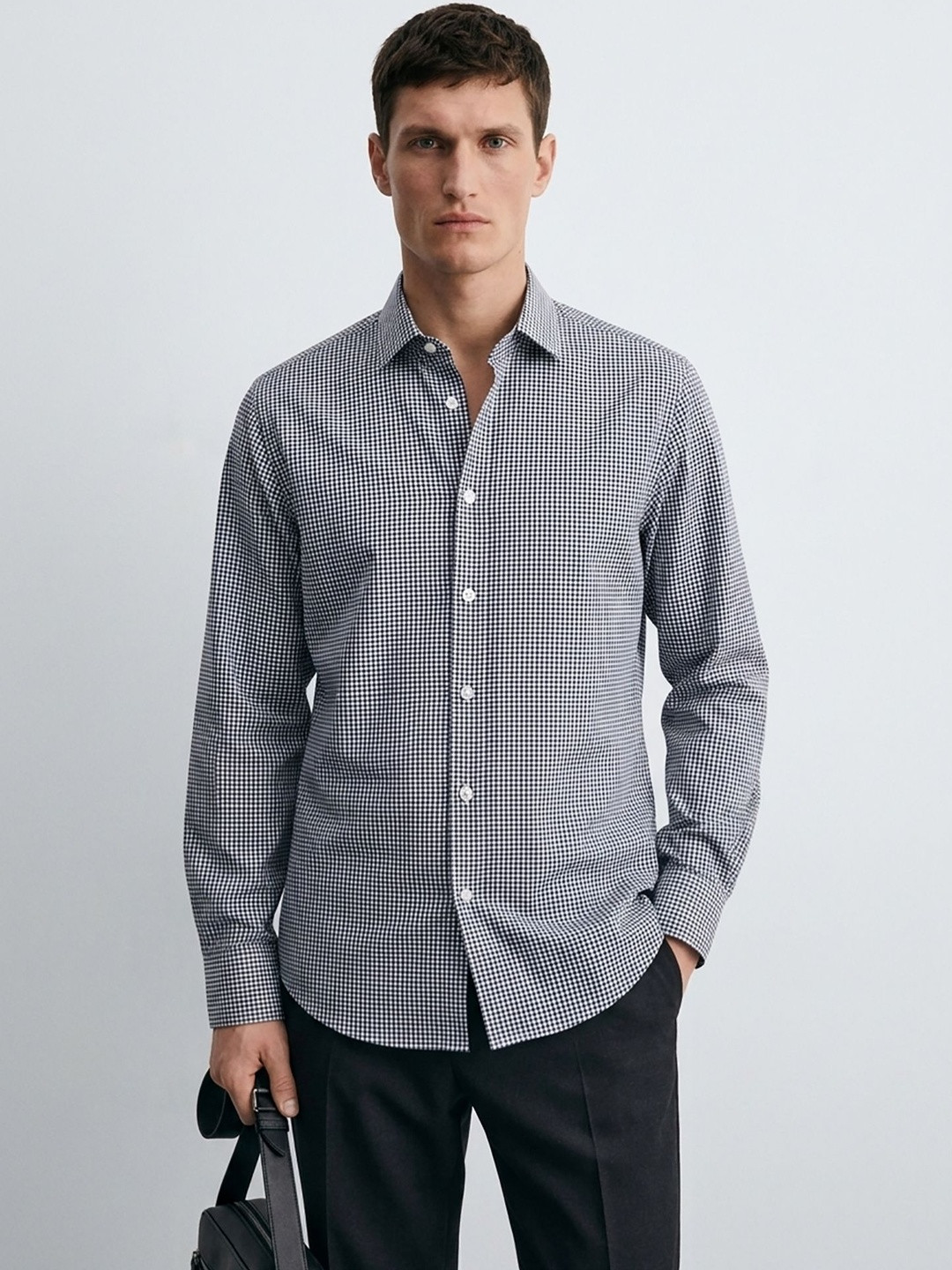 MISCHIEF MONKEY Men Classic Shepherd Checks Checked Casual Shirt