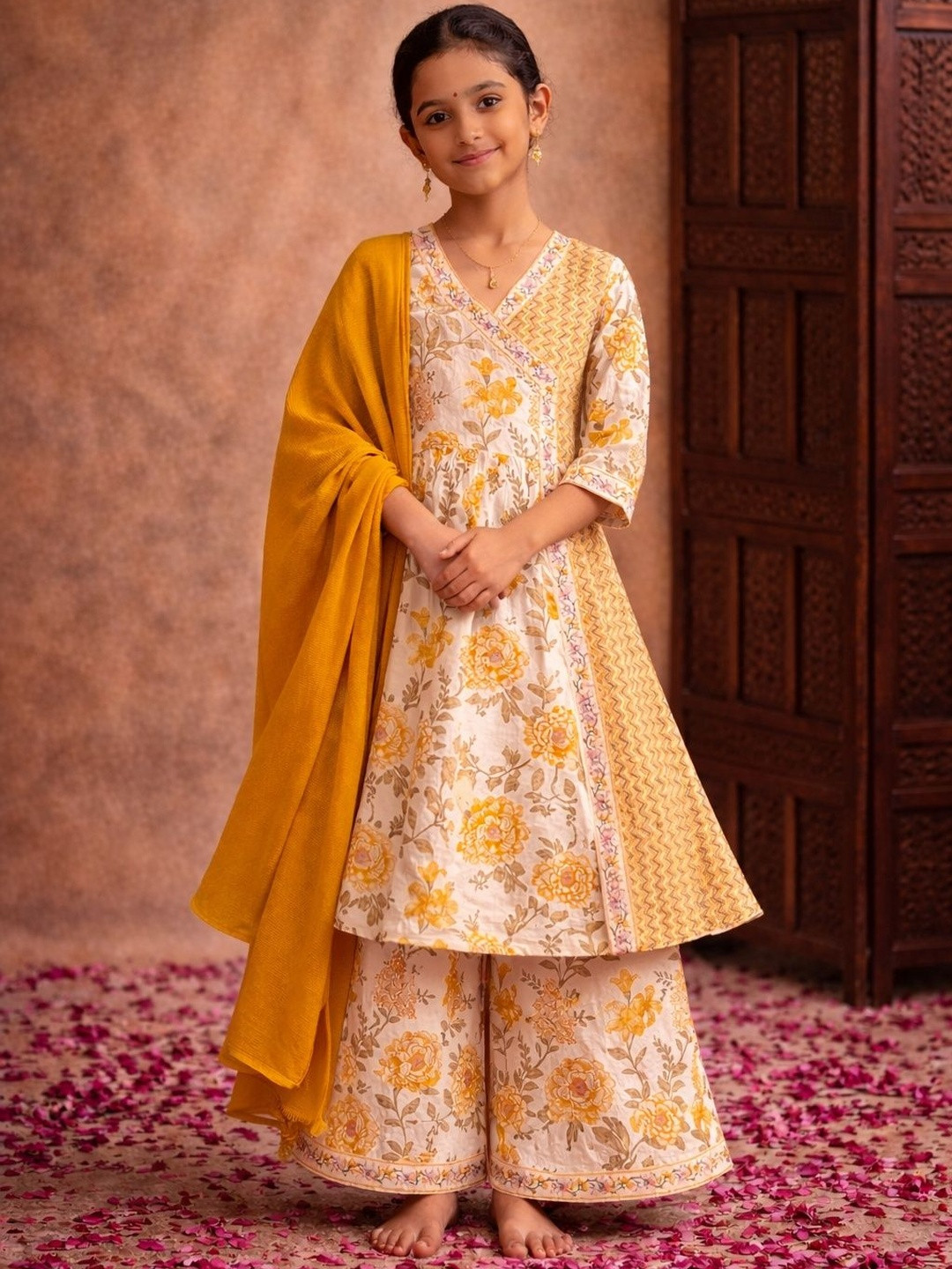 Sangria Girls Printed Pure Cotton V-Neck Calf Length A-Line Kurta