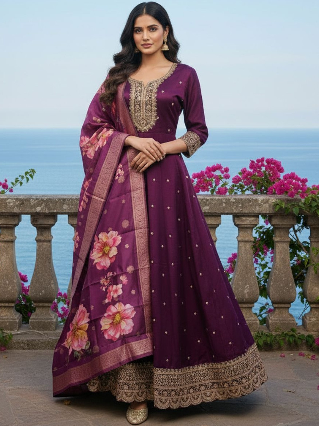 MISKI Women Floral Embroidered Anarkali Kurta