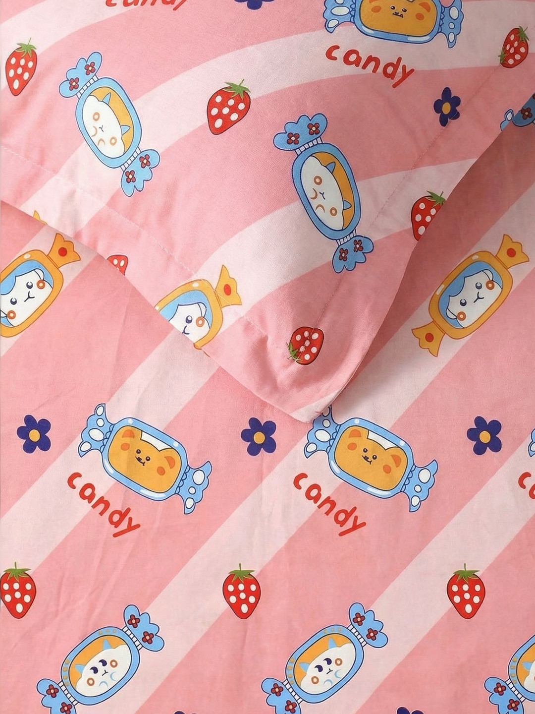 Florida 2 Pieces Pink Kawaii Candy & Strawberry Printed Cotton Pillow Covers