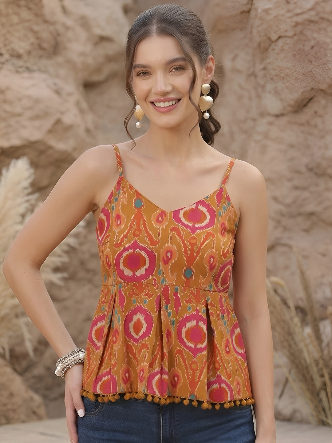 SZN Women Cotton Printed Peplum Tops