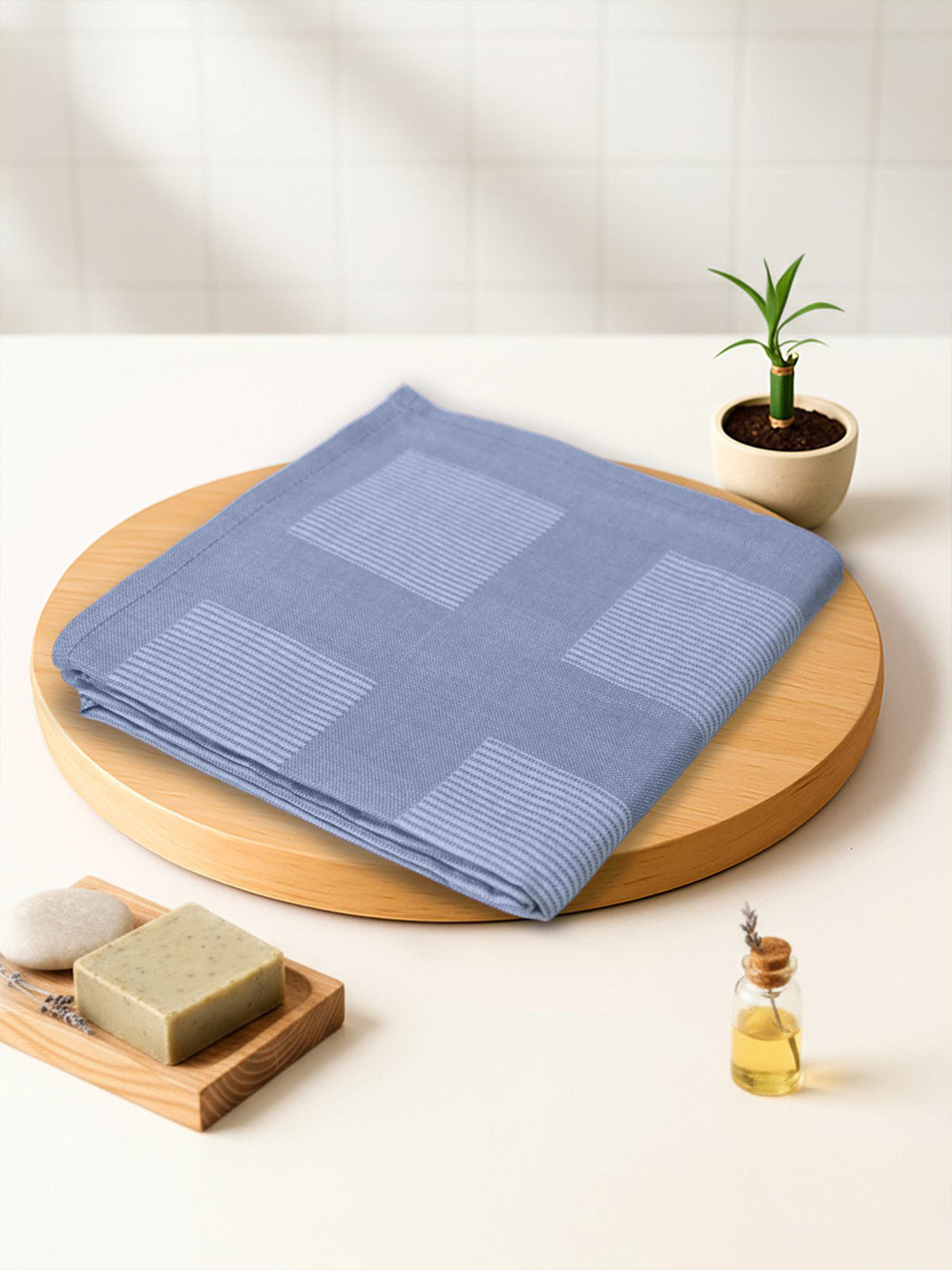 ZAHYA Blue Striped Bamboo 250GSM Super Soft Adult Thin Bath Towel-33x66In