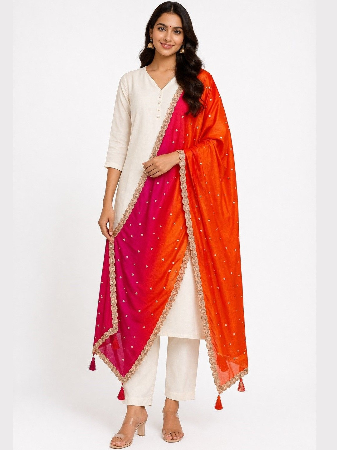 Desibutik Ombre Embroidered Dupatta with Sequinned