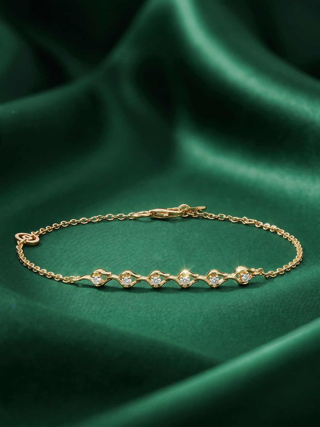 MAEJOY Solitaire Lab Grown Diamond 92.5 Sterling Silver 18KT Gold Plated Chain Bracelet