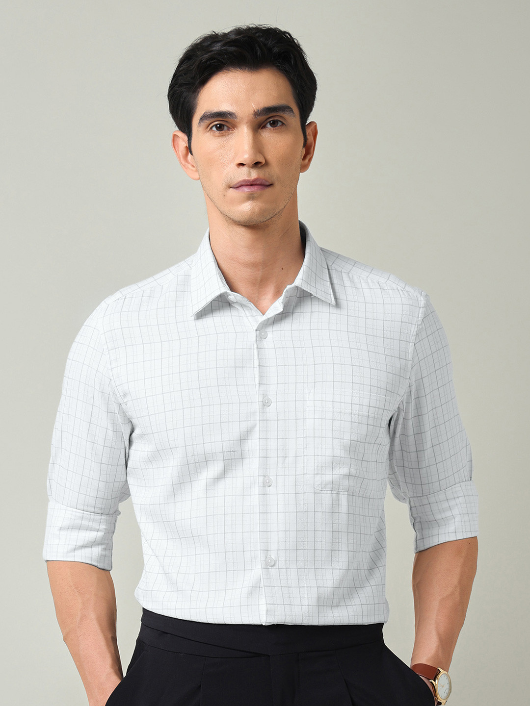 AD By Arvind Men Grid Tattersall Checked Spread Collar Formal Shirt