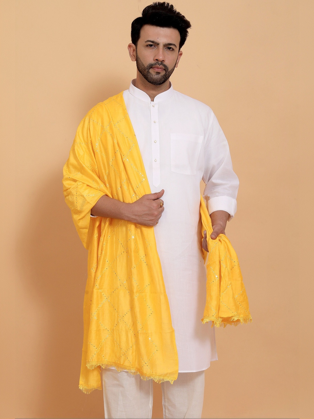 EBADAT Men Woven Design Dupatta with Sequinned
