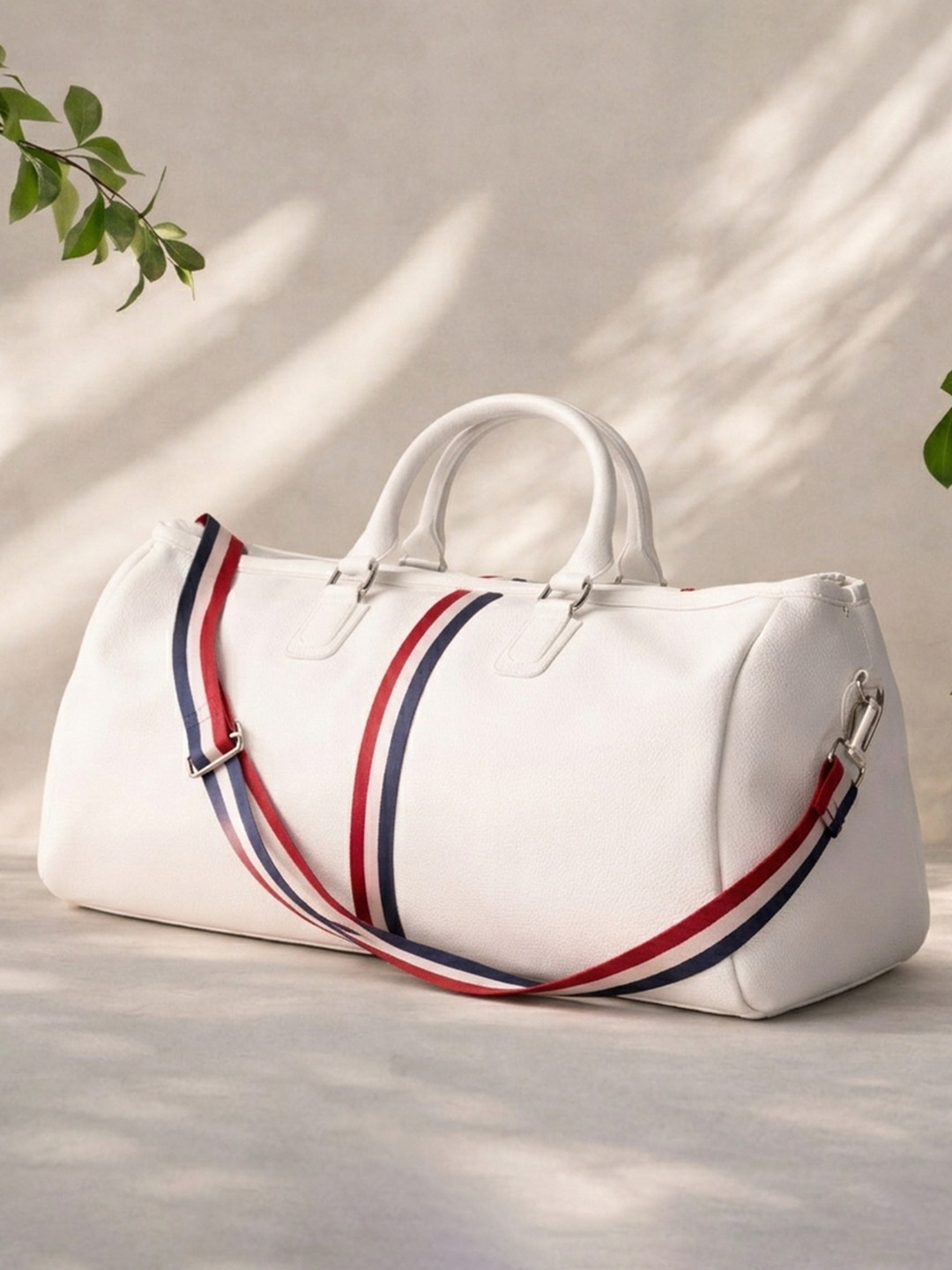 STRUTT Unisex Striped Leather Medium Casual Duffel Bag