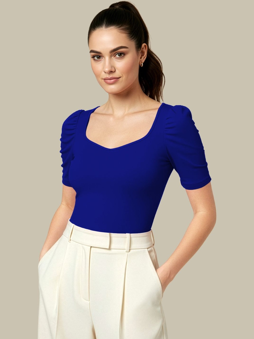Maheshvi Sweetheart Neck Puff Sleeve Top