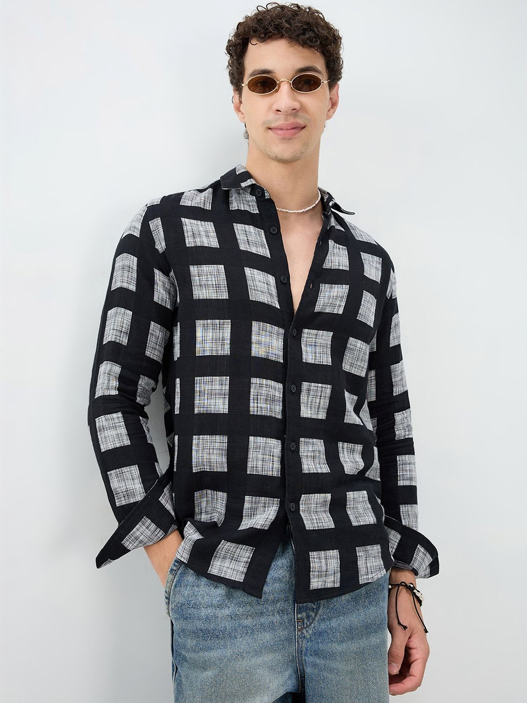 VASTRADO Black Artistic Block Weave Shirt